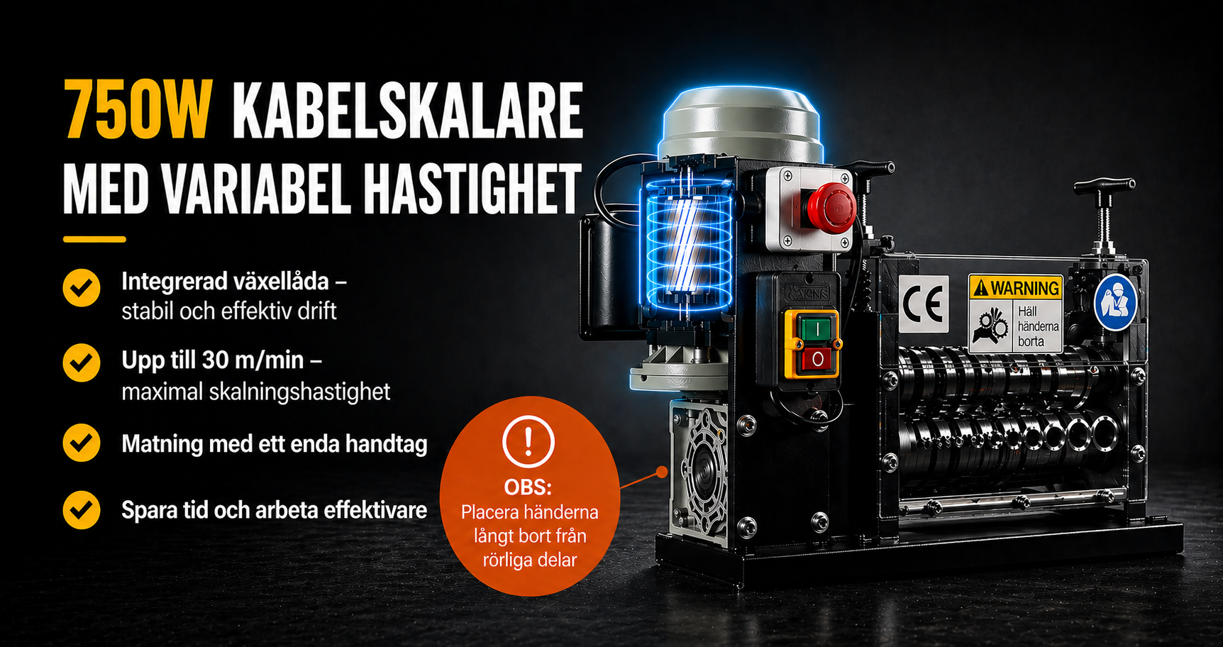 Professionell kabelskalare GR-M2 750W med justerbar hastighet för snabb och effektiv kabelskalning av alla typer av kablar